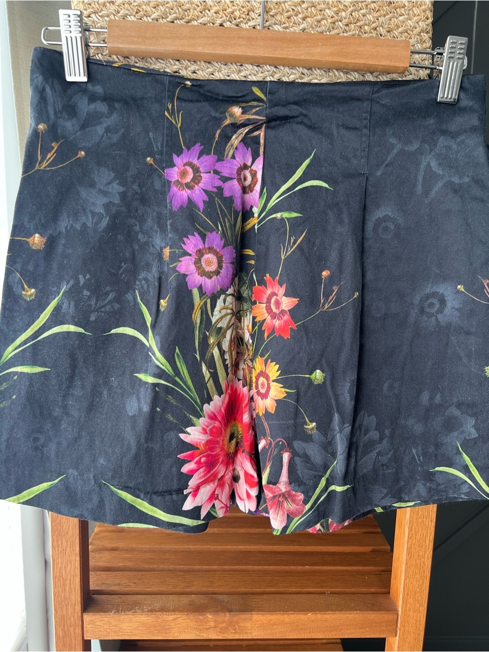 Black Floral Silky Shorts with Pink & Red Blooms
